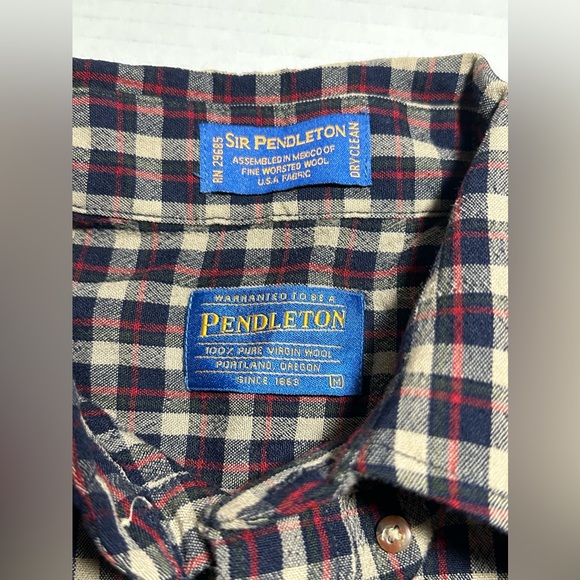 Sir Pendleton Shirt Mens Medium Brown Plaid Pure Virgin Wool Flannel Button Down - Picture 6 of 13